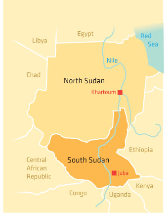 Figure 1.: Map of North and South Sudan