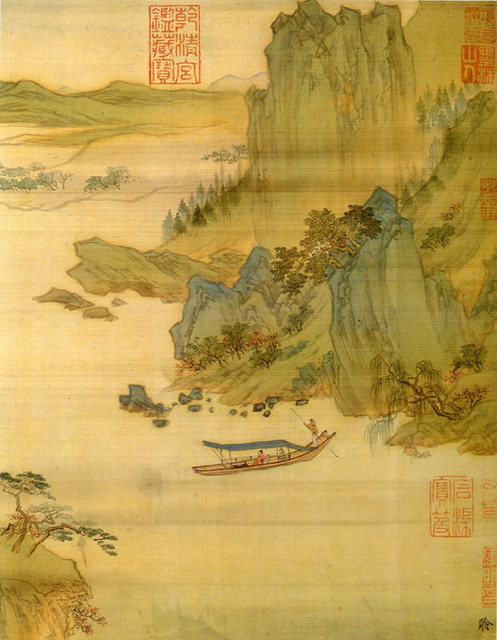 Fig. 13: Qiu Ying 仇英 (1494-1552), from Six Scenes in Song & Yuan Styles 臨宋元六景, no. 1 (detail). Album of six leaves, ink & colors on silk. National Palace Museum, Taipei. 