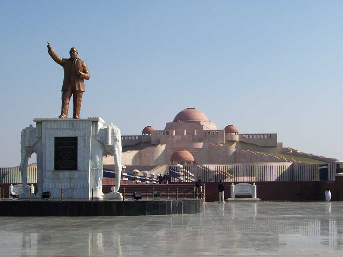 1. Dr. Bhimrao Ambedkar. Bronze sculpture in front of the Ambedkar stupā, Dr. Bhimrao Ambedkar Samajik Parivartan Prateek Sthal (Ambedkar Memorial), Lucknow