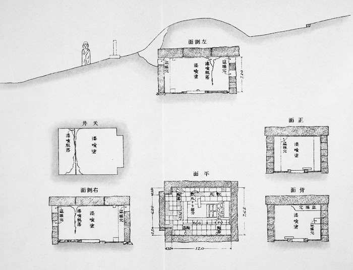 1. Interior of Chinŭng, the stone chamber tomb of King Myǒngjong (1131–1202) and his wife, Queen Ŭijǒng. Near Kaesǒng. Measurements are provided in Japanese shaku (circa 30 cm). After Chōsen Sōtokufu, Taishō 5-Nendo Koseki Chōsa Hōkoku (Keijō: Chōsen Sōtokufu, 1916), p. 507 1. Interior of Chinŭng, the stone chamber tomb of King Myǒngjong (1131–1202) and his wife, Queen Ŭijǒng. Near Kaesǒng. Measurements are provided in Japanese shaku (circa 30 cm). After Chōsen Sōtokufu, Taishō 5-Nendo Koseki Chōsa Hōkoku (Keijō: Chōsen Sōtokufu, 1916), p. 507