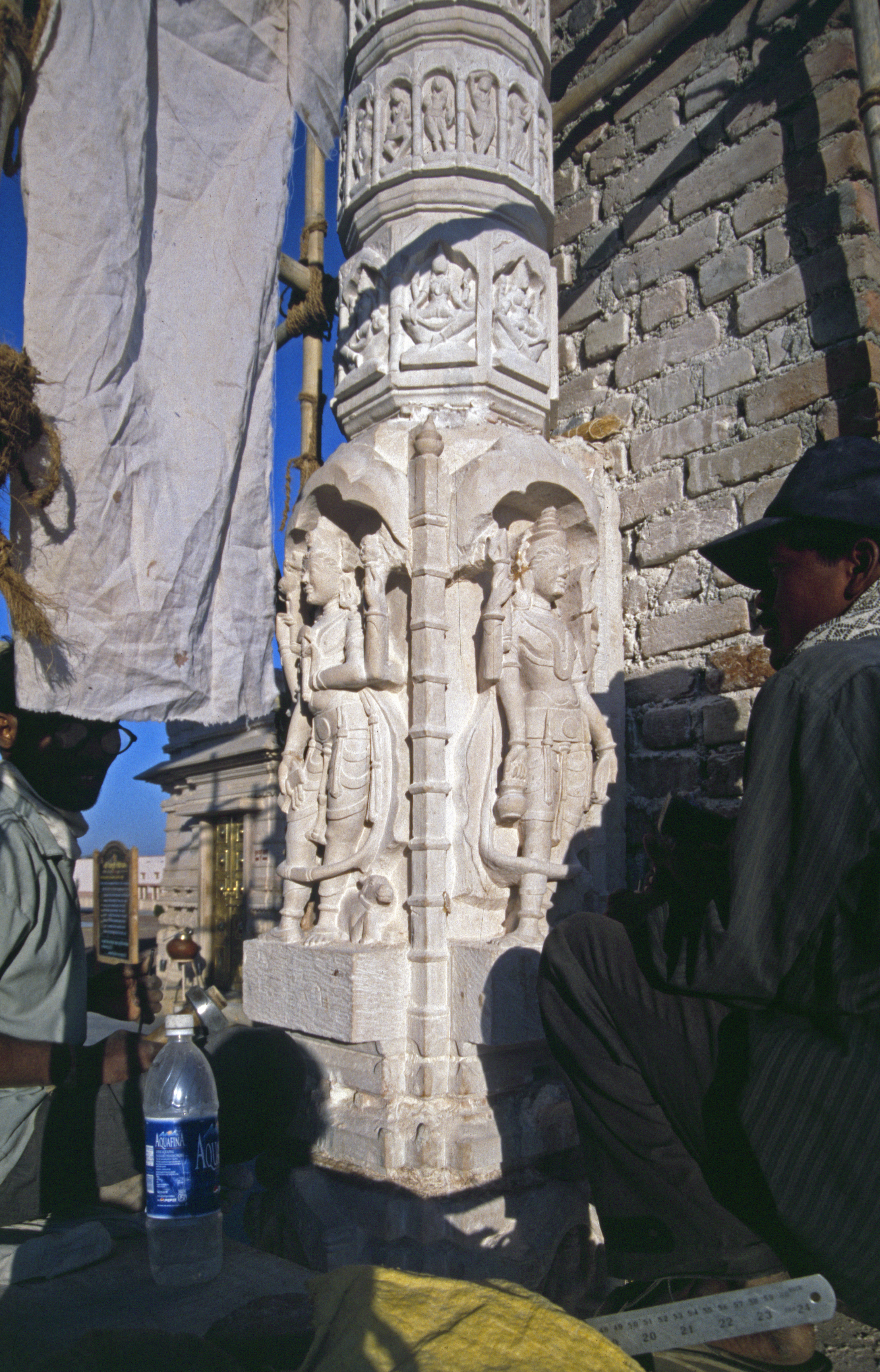 Carved Stone Pillar from Rajasthan - Mughal Style - 19thC Carved Stone Pillar from Rajasthan - Mughal Style - 19thC