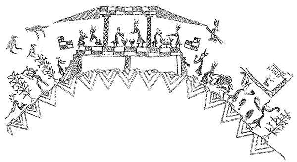 3 A taixie structure, engraved on a bronze vessel. Warring States period (475 and 221 BCE). Image from Fu Xinian, “Zhanguo tongqi shang de jianzhu tuxiang yanjiu” in Fu Xinian jianzhushi lunwen ji (Beijing: Wenwu chubanshe, 2003), 86