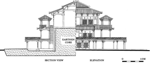 4 Theoretical reconstruction of a building with a taixie foundation. Diagram by Sijie Ren, from Nancy S. Steinhardt, Chinese Architecture in an Age of Turmoil, 200–600 (Honolulu: University of Hawai‘i, 2014), figure 2.11. Courtesy of Nancy S. Steinhardt