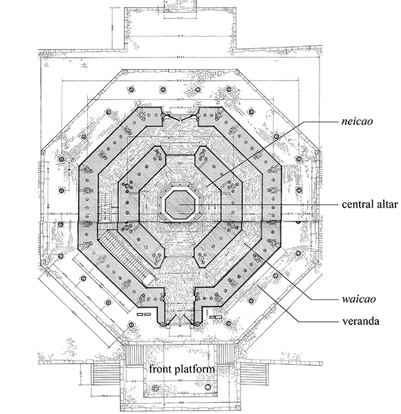 25c Floor plan of the ground level of the Timber Pagoda. Chen Mingda, Yingxian muta (Beijing: Wenwu chubanshe, 1966), diagrams 4–5