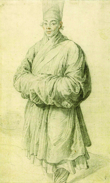 Figure 2. Peter Paul Rubens, Man in Korean Costume, Flemish, ca. 1617. Chalk drawing, 38.4 cm x 23.5 cm. J. Paul Getty Museum, Los Angeles, 83.GB.384