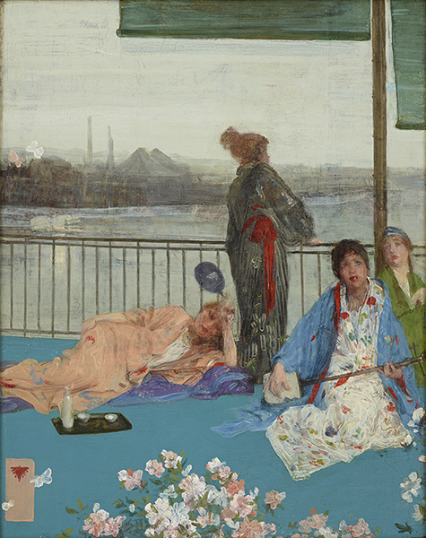 Figure 6. James McNeill Whistler, Variations in Flesh Colour and Green—The Balcony, American, 1864-70. Oil on wood panel. Washington, D.C., Freer Gallery of Art, Gift of Charles Lang Freer, F1892.23a-b