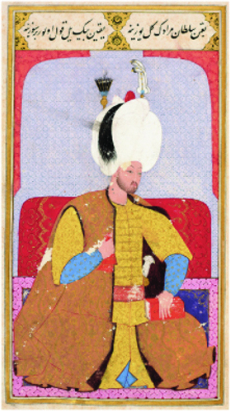 Figure 5. Murad III, fol. 72a from the Şema’ilname of Lokman, Istanbul, 1579. Topkapı Palace Library, H. 1563