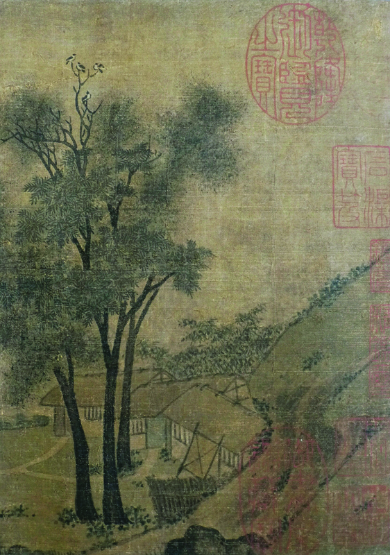 Figure 2a. Zhao Lingrang, Summer Mist along the Lakeshore, detail of four birds sitting in tree top