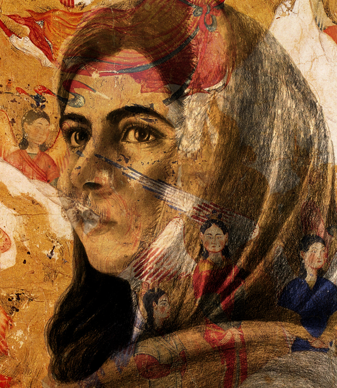 Figure 8. Shahzia Sikander, Portrait of Malala Yousafzai, 2018. Mixed-media drawing, ink, gouache, and graphite on paper; 43.2 x 35.6 cm (17 x 14 in.). Collection of the artist. © Shahzia Sikander