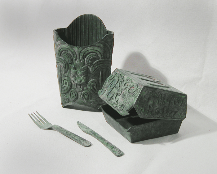 Figure 3. Zhang Hongtu, Mai Dang Lao (McDonald’s), 2002. Cast bronze, actual size of paperboard McDonald’s containers. Collection of the artist