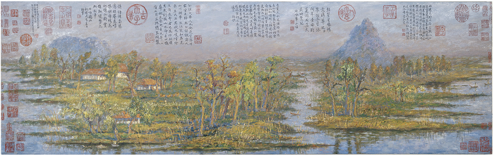 Figure 4. Zhang Hongtu, Zhao Mengfu–Monet, 1999. Oil on canvas, 76.2 x 243.8 cm (30 x 96 in.). Collection of the artist