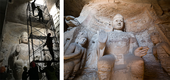 Alt-text: Monumental sculptures behind a scaffold; Large sculptural group Alt-text: Monumental sculptures behind a scaffold; Large sculptural group