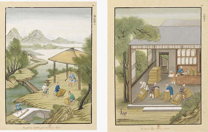 Alt-text: Weaving baskets and loading paper into baskets Alt-text: Weaving baskets and loading paper into baskets