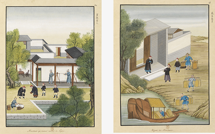Alt-text: Paper merchant visiting customer and paper loaded onto boats Alt-text: Paper merchant visiting customer and paper loaded onto boats