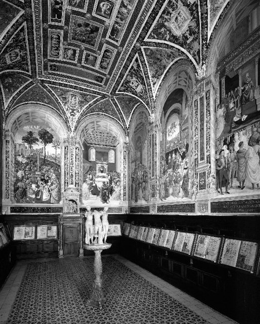 Fig. 4. Interior View of the Piccolomini Library with frescoes by Pintoricchio and statue of the three Graces. Libreria Piccolomini, Duomo, Siena, Italy.: Scala / Art Resource, NY. Fig. 4. Interior View of the Piccolomini Library with frescoes by Pintoricchio and statue of the three Graces. Libreria Piccolomini, Duomo, Siena, Italy.: Scala / Art Resource, NY.