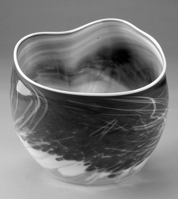 Chihuly, Dale, American, born 1941.
Soft Cylinder with Blanket Drawing, Cobalt Violet (Basket Series), 1988.
Blown glass sculpture with white, black, and red-ochre pigments, 22 x 23 x 21.4 cm.
Bequest of the Estate of David Caldwell Leedy, 2005/2.32 Chihuly, Dale, American, born 1941.
Soft Cylinder with Blanket Drawing, Cobalt Violet (Basket Series), 1988.
Blown glass sculpture with white, black, and red-ochre pigments, 22 x 23 x 21.4 cm.
Bequest of the Estate of David Caldwell Leedy, 2005/2.32