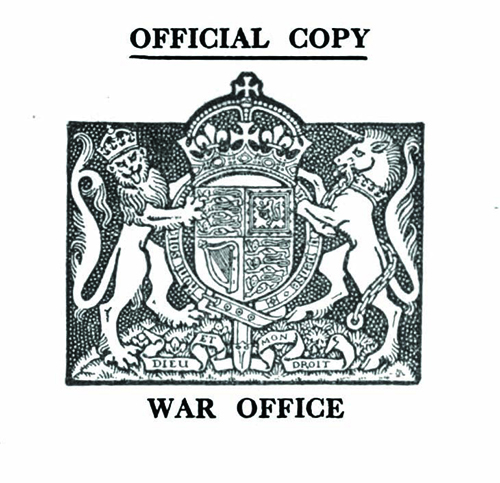 Figure 2 War Office seal, from the front pages of A collection of minor wartime government publications, https://babel.hathitrust.org/cgi/pt?id=uc1.b3039799;view=2up;seq=6;size=175 Figure 2 War Office seal, from the front pages of A collection of minor wartime government publications, https://babel.hathitrust.org/cgi/pt?id=uc1.b3039799;view=2up;seq=6;size=175