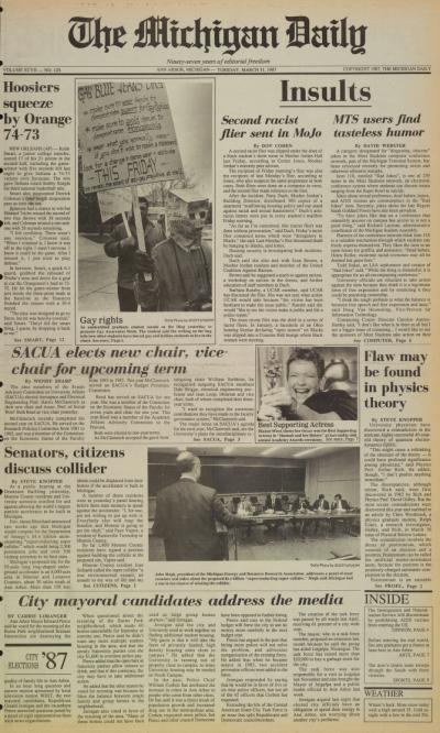 Michigan Daily Digital Archives March 31 1987 Vol 97
