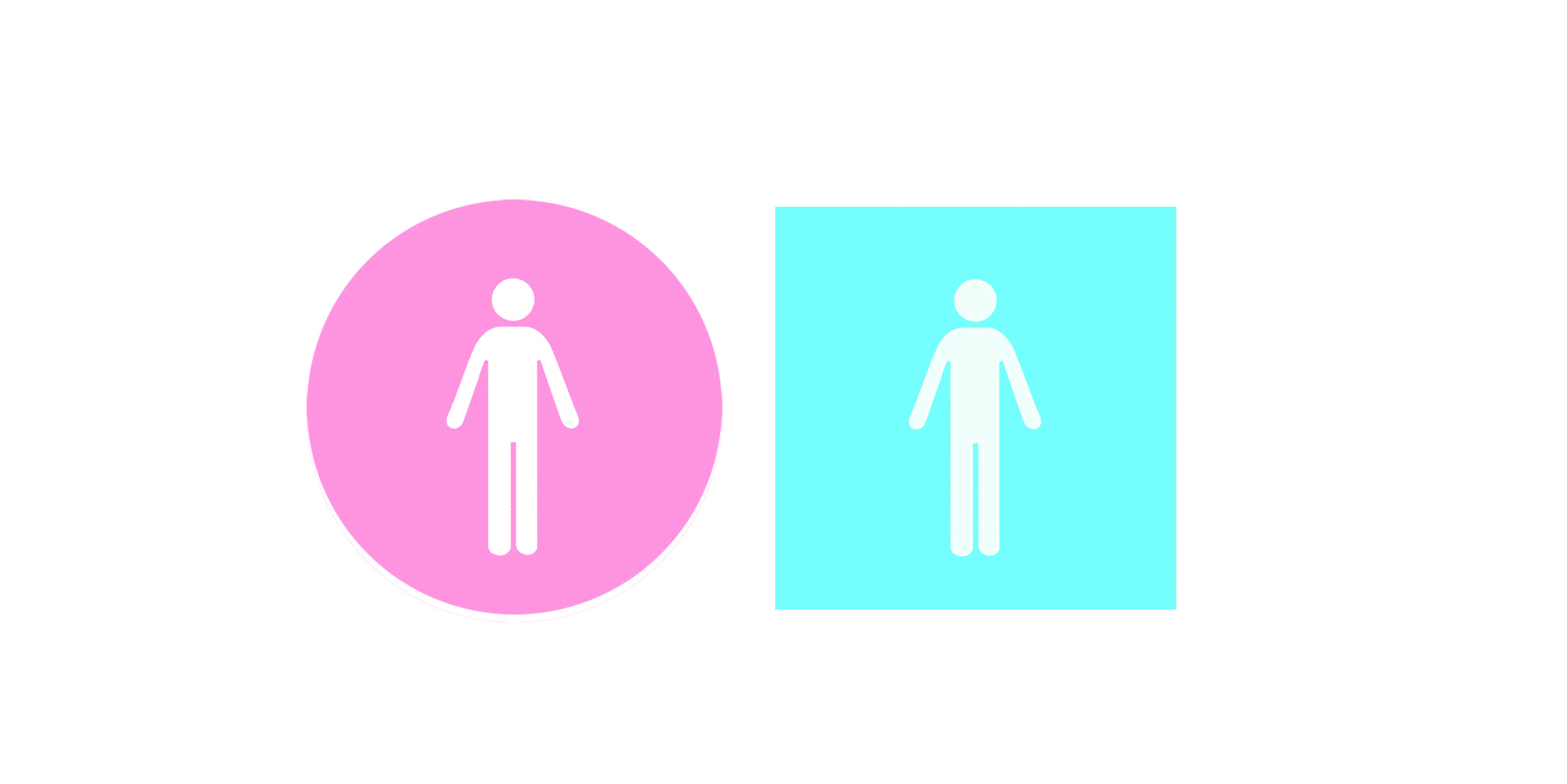 Figure 16.: Gender-friendly, Socially Symbolic, Indexical Restroom Signage Figures. By replacing the anticipated gender-marked restroom icons with a gender-neutral figure, our pre-conditioned tendency to automatically delineate between male and female is instead rewarded with the discovery that both figures are the same. Subverting the expectation for gender-marking becomes a socially symbolic act in gender neutrality. Source: Dobson, T. 2016. Figure 16.: Gender-friendly, Socially Symbolic, Indexical Restroom Signage Figures. By replacing the anticipated gender-marked restroom icons with a gender-neutral figure, our pre-conditioned tendency to automatically delineate between male and female is instead rewarded with the discovery that both figures are the same. Subverting the expectation for gender-marking becomes a socially symbolic act in gender neutrality. Source: Dobson, T. 2016.