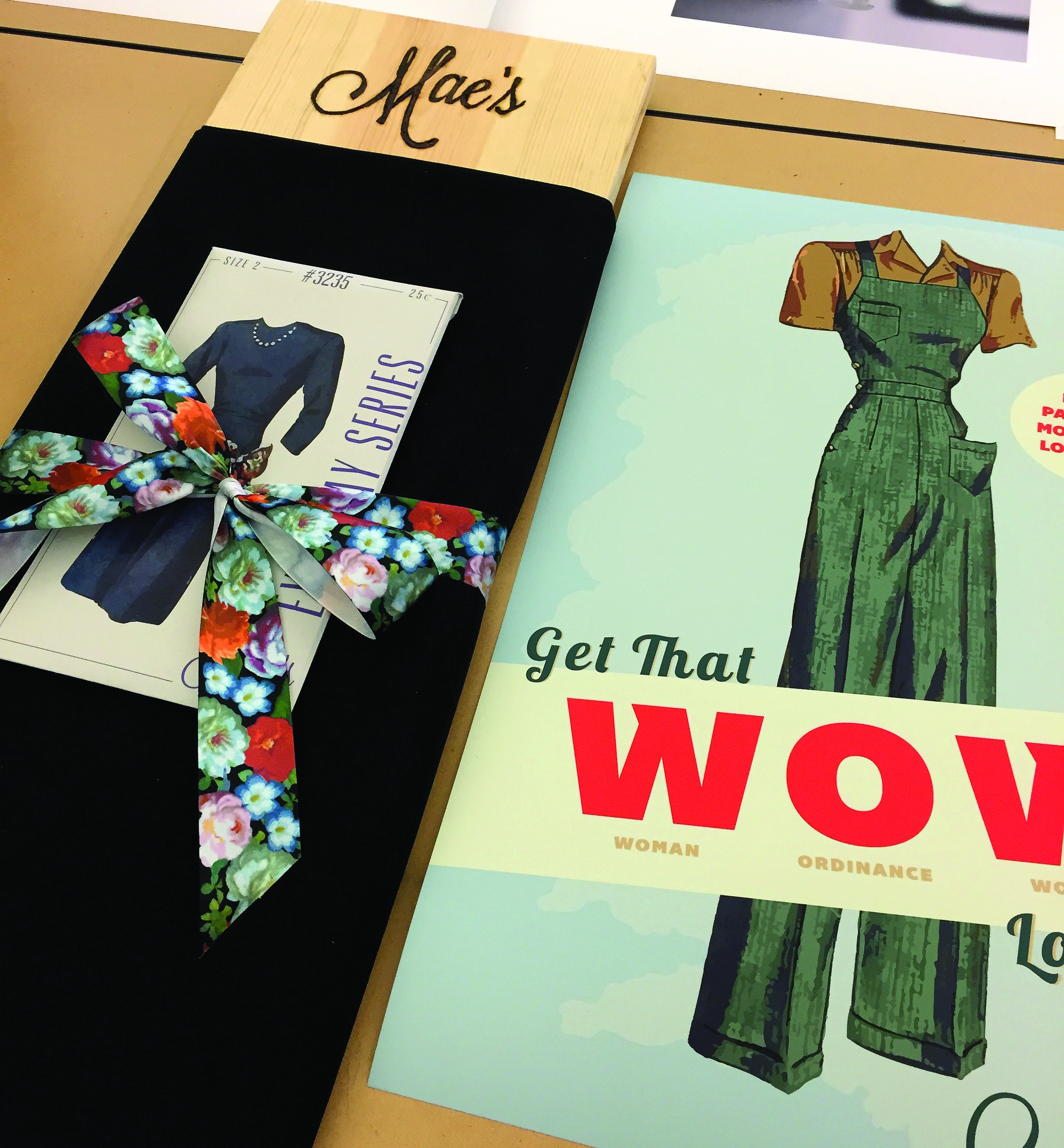 Figure 2:Mae’s fashion patterns and bundled fabrics were developed so clothing could be made within United States World War II rationing standards while activating the persona’s love of sewing. Designed by Brittany Hogan. Figure 2:Mae’s fashion patterns and bundled fabrics were developed so clothing could be made within United States World War II rationing standards while activating the persona’s love of sewing. Designed by Brittany Hogan.