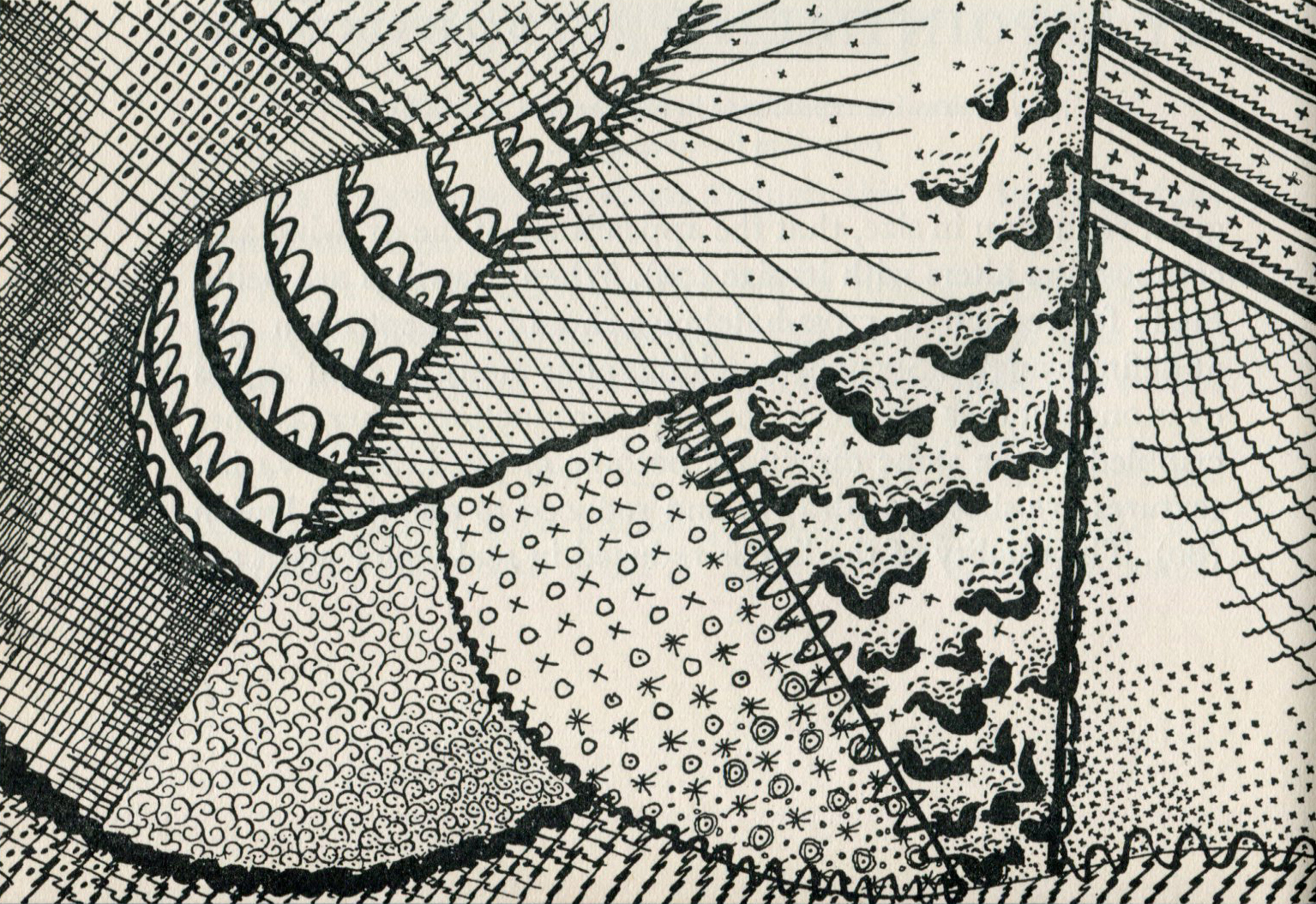 Figures 10-11: Lancashire has recognized that his attraction to stippling is deeply entrenched in the act of ‘doing.’ At one point he texted me a photograph of a just completed landscape made up of hand-rendered segments of stipple, (figure 13, 2019). The work is similar to a ‘How to Draw Stipple’ diagram in Harold Curwen’s 1934 Reproduction Techniques in Graphic Design, a book that David had given to me. I tex-ted a photograph of that back to him, (figure 14, published 1934). David replied with a reference to his days as a young designer learning mechanical art processes in the UK before he migrated to Australia: “Stipple. It’s in me Pommie blood!” Figures 10-11: Lancashire has recognized that his attraction to stippling is deeply entrenched in the act of ‘doing.’ At one point he texted me a photograph of a just completed landscape made up of hand-rendered segments of stipple, (figure 13, 2019). The work is similar to a ‘How to Draw Stipple’ diagram in Harold Curwen’s 1934 Reproduction Techniques in Graphic Design, a book that David had given to me. I tex-ted a photograph of that back to him, (figure 14, published 1934). David replied with a reference to his days as a young designer learning mechanical art processes in the UK before he migrated to Australia: “Stipple. It’s in me Pommie blood!”