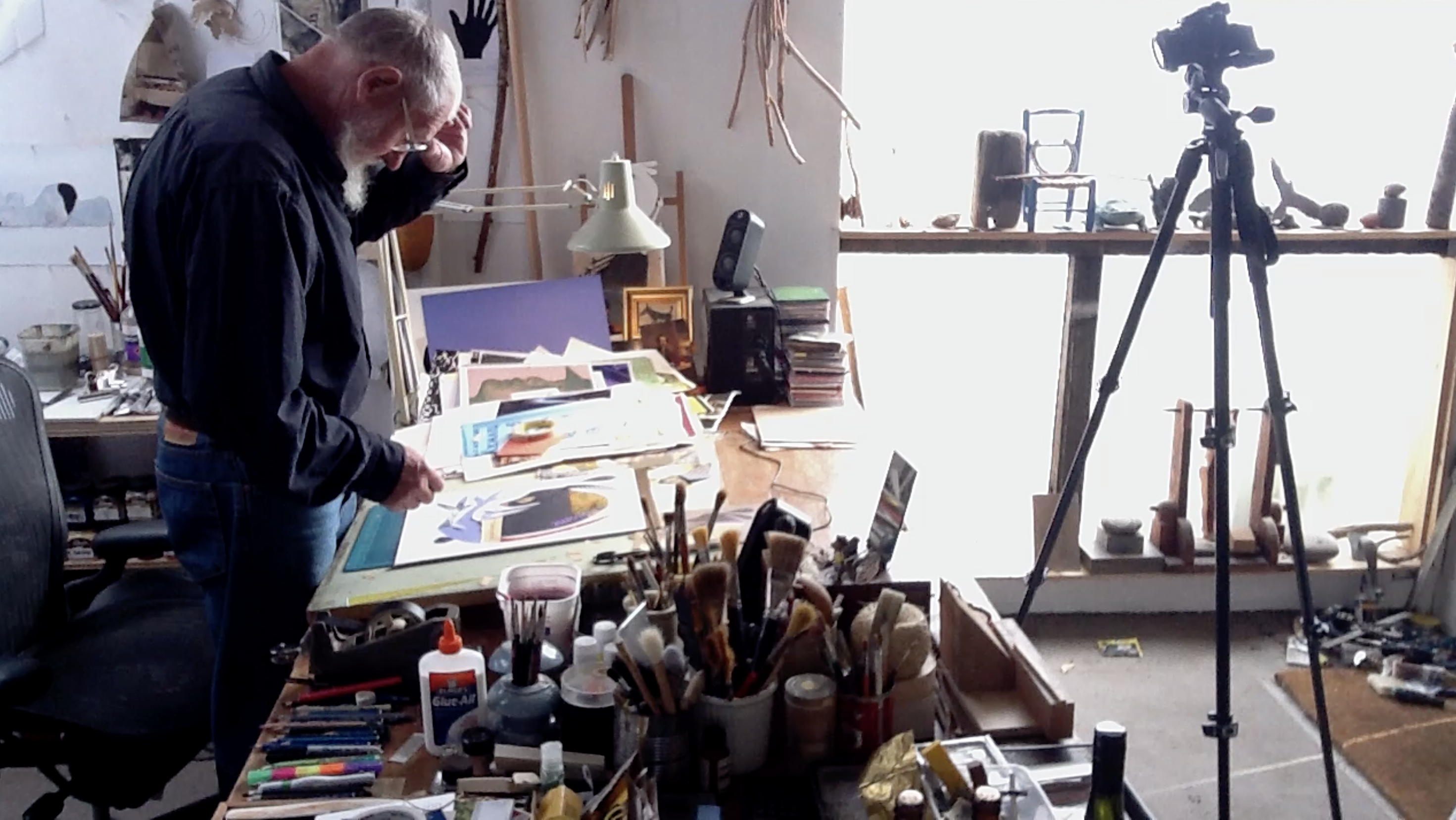 Figure 4: Lancashire’s current studio in rural Australia reveals an extensive variety of artifacts of various physical configurations. Lancashire keeps these in peripheral view as a part of his working method. The artifacts might be examples of creative adaptions themselves, or reminders of analogue technologies that hold interest for Lancashire because he sees potential in their form through which to discover another purpose. An essential part of his design process involves collecting and working alongside ob-jects that engage him and stimulate his ideation. Figure 4: Lancashire’s current studio in rural Australia reveals an extensive variety of artifacts of various physical configurations. Lancashire keeps these in peripheral view as a part of his working method. The artifacts might be examples of creative adaptions themselves, or reminders of analogue technologies that hold interest for Lancashire because he sees potential in their form through which to discover another purpose. An essential part of his design process involves collecting and working alongside ob-jects that engage him and stimulate his ideation.