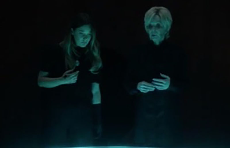 Figure 3: Syd (Rachel Keller) listens as Melanie (Jean Smart) attempts to show her protégé her boyfriend David’s (Dan Stevens) “true face” in Chapter 18 of Noah Hawley’s Legion (2018). Figure 3: Syd (Rachel Keller) listens as Melanie (Jean Smart) attempts to show her protégé her boyfriend David’s (Dan Stevens) “true face” in Chapter 18 of Noah Hawley’s Legion (2018).