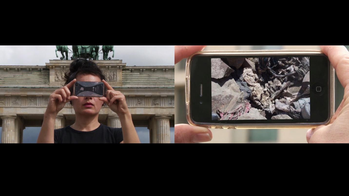 Fig. 11. Shot/countershot of the artist and her point of view in Abstract (Hito Steyerl, 2012), two-channel HD video with sound, environment, duration: 7:30 min. Courtesy the artist, Andrew Kreps Gallery, New York and Esther Schipper, Berlin. Film still © Hito Steyerl. Fig. 11. Shot/countershot of the artist and her point of view in Abstract (Hito Steyerl, 2012), two-channel HD video with sound, environment, duration: 7:30 min. Courtesy the artist, Andrew Kreps Gallery, New York and Esther Schipper, Berlin. Film still © Hito Steyerl.