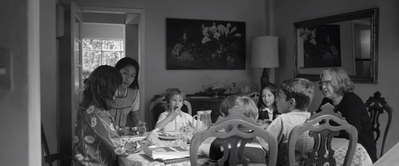 Figure 3, L-R: Sofia (Marina de Tavira); her maid, Cleodegaria (Yalitza Aparicio); her four children (Marco Graf as Pepe, Carlos Peralta as Paco, Daniela Demesa as Sofi and Diego Cortina Autry as Toño); and her mother, Senora Teresa (Veronica Garcia). Figure 3, L-R: Sofia (Marina de Tavira); her maid, Cleodegaria (Yalitza Aparicio); her four children (Marco Graf as Pepe, Carlos Peralta as Paco, Daniela Demesa as Sofi and Diego Cortina Autry as Toño); and her mother, Senora Teresa (Veronica Garcia).