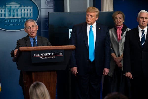 Figure 1: Donald Trump's pandemic press conferences have made for uneasy viewing, seeming to stage shifting power relations among administration figures and scientific experts. Figure 1: Donald Trump's pandemic press conferences have made for uneasy viewing, seeming to stage shifting power relations among administration figures and scientific experts.