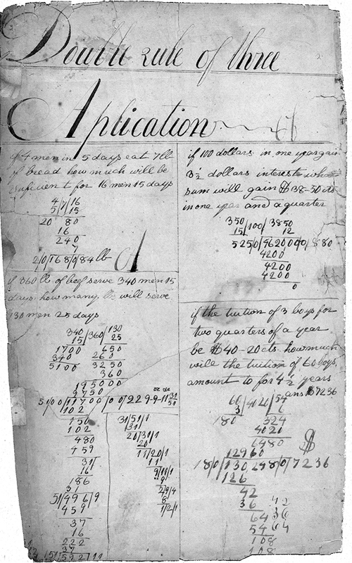 Figure 2. The second of the “double rule of three” pages held in the Houghton Library at Harvard University. Page from Abraham Lincoln’s mathematical exercise book, c. 1825. MS Am 1326. Gift of Christian A. Zabriskie, 1954. Houghton Library, Harvard University. Figure 2. The second of the “double rule of three” pages held in the Houghton Library at Harvard University. Page from Abraham Lincoln’s mathematical exercise book, c. 1825. MS Am 1326. Gift of Christian A. Zabriskie, 1954. Houghton Library, Harvard University.