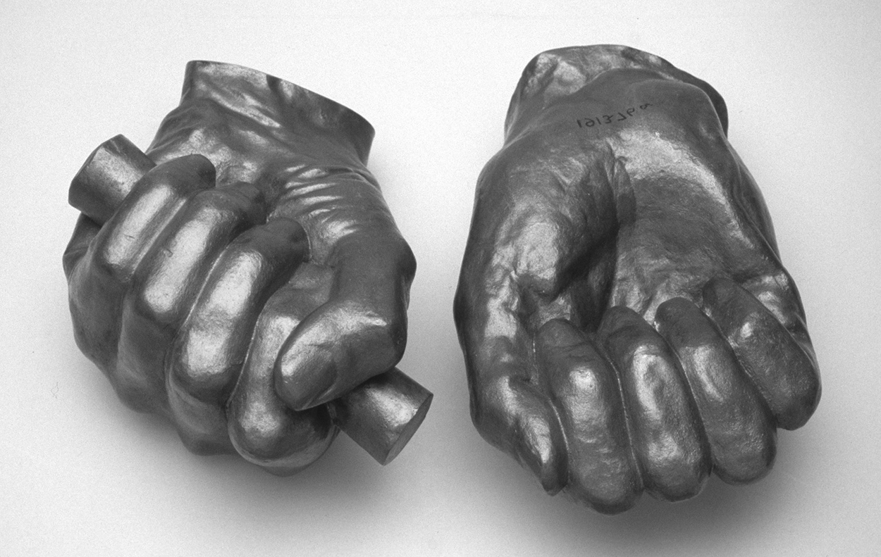 Figure 6. Planning to make a full-size sculpture of Lincoln, Volk cast his hands. Copies of those casts are ubiquitous, partly because Volk’s account of sculpting Lincoln became so widely known. (Courtesy of Chicago History Museum.) Figure 6. Planning to make a full-size sculpture of Lincoln, Volk cast his hands. Copies of those casts are ubiquitous, partly because Volk’s account of sculpting Lincoln became so widely known. (Courtesy of Chicago History Museum.)