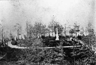 Figure 6. Formally dedicated on May 24, 1860, this
view of Oak Ridge Cemetery shows how William Saunders utilized the
natural features of the site. 