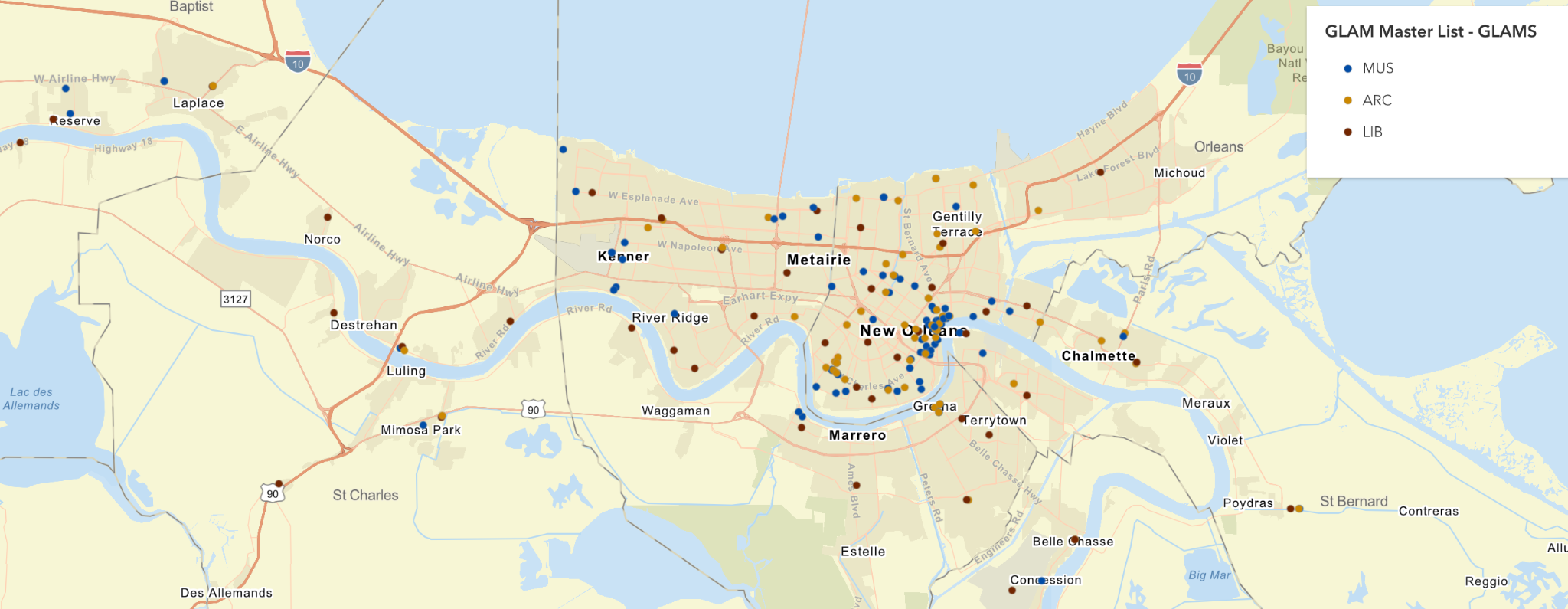 Mid-range view of PROTECCT-GLAM map of cultural institutions. Mid-range view of PROTECCT-GLAM map of cultural institutions.