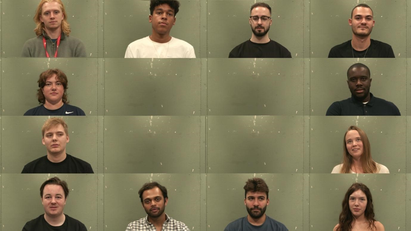 Figure 2: Stills from The Gaze, representing the loop of twelve students asking and answering the two questions: “How do you think others see you?” and “How do you see yourself?”. Figure 2: Stills from The Gaze, representing the loop of twelve students asking and answering the two questions: “How do you think others see you?” and “How do you see yourself?”.