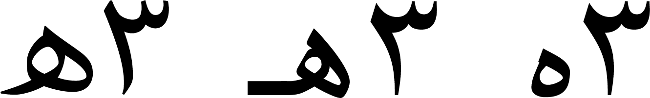 Illustration of the Arabic digit three followed by the Arabic letter heh in three different fonts.
Illustration of the Arabic digit three followed by the Arabic letter heh in three different fonts.