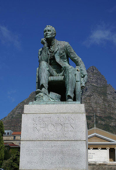 Cecil
John Rhodes facing directly north, surveying the country between “Cape and
Cairo” that in his vision of English lordship would be the King’s.
DANIE VAN DER MERWE / FLICKR:DanieVDM Cecil
John Rhodes facing directly north, surveying the country between “Cape and
Cairo” that in his vision of English lordship would be the King’s.
DANIE VAN DER MERWE / FLICKR:DanieVDM