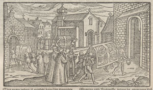 Figure 1.: Three funeral processions. From Raphael Holinshed, The First Volume of the Chronicles of England, Scotlande and Irelande (London, 1577). STC 13568. Annenberg Rare Book and Manuscript Library, University of Pennsylvania.