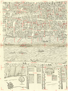click to enlarge image Figure 11.: London in Machyn's day. Detail from the “Copperplate Map” (ca. 1577). From Adrian Prockter and Rober Taylor, The A to Z of Elizabethan London (London, 1979). Used by permission of the London Topographical Society.