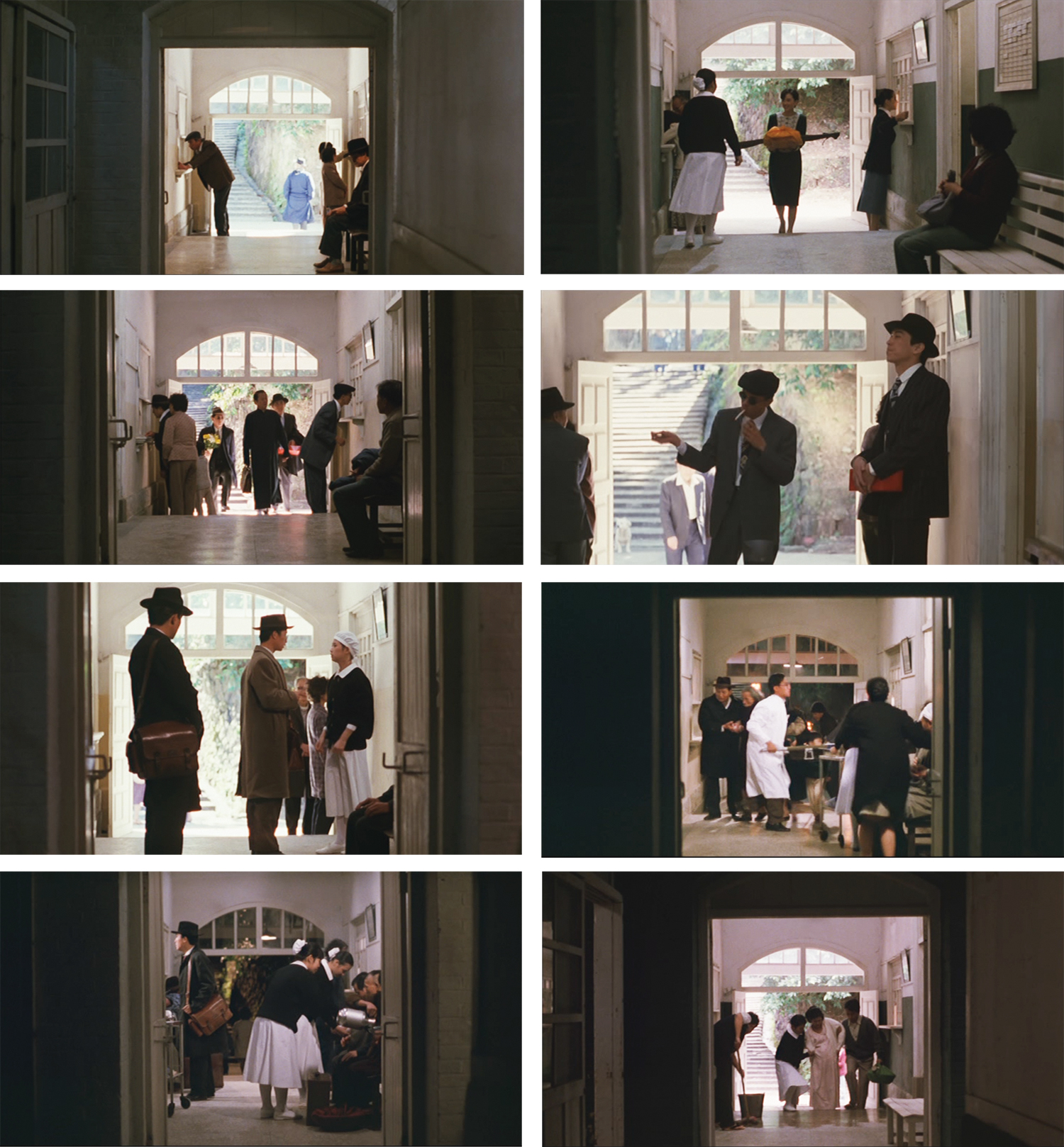 Fig. 8. Repeated constantly throughout the film, shots of the hospital lobby come to resonate, both subtly and powerfully, against each other. A residue of action and emotion builds as a view is repeated. Fig. 8. Repeated constantly throughout the film, shots of the hospital lobby come to resonate, both subtly and powerfully, against each other. A residue of action and emotion builds as a view is repeated.