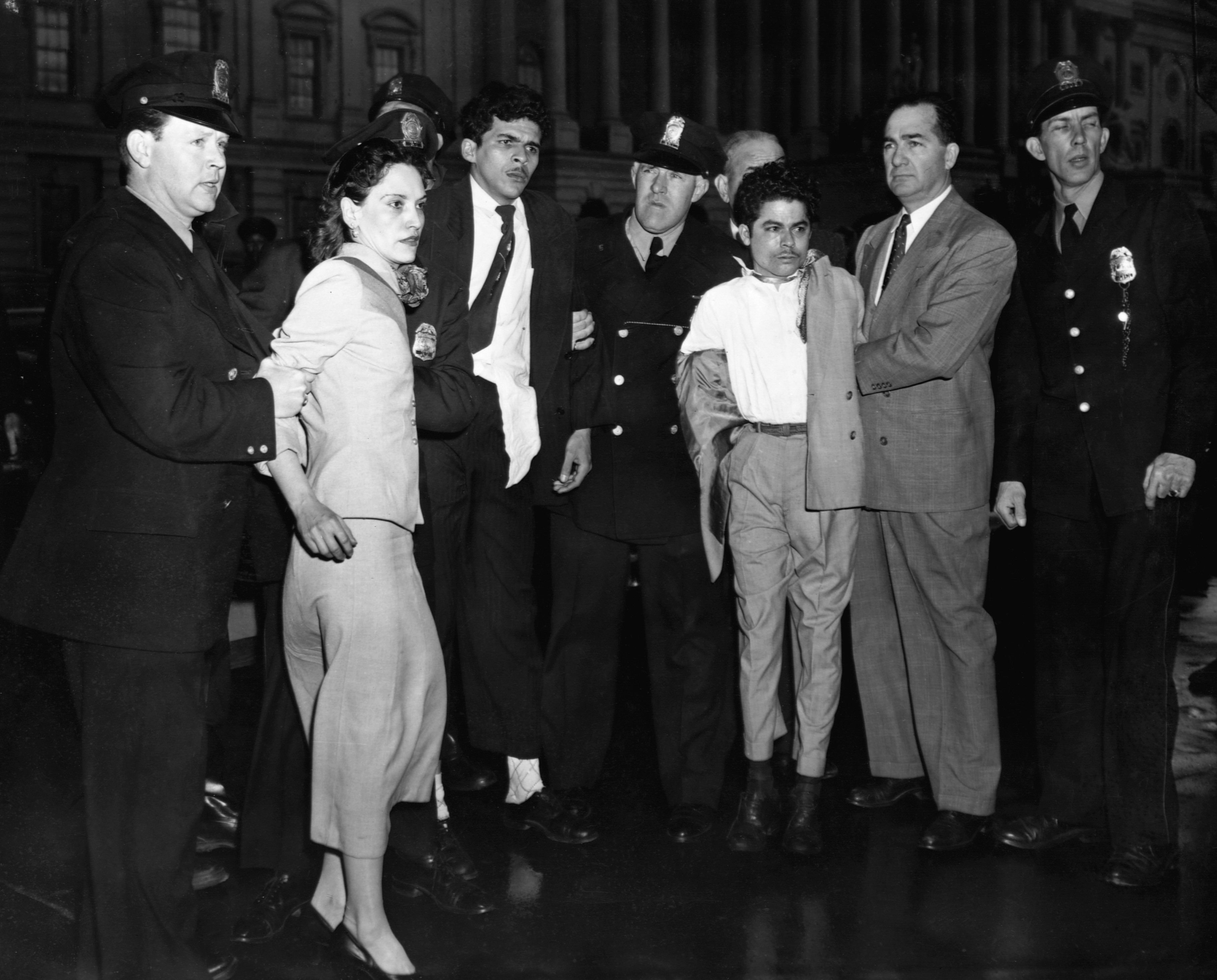 Three Puerto Rican nationalists, including Lolita Lebrón, seized by Capitol police after firing into the House Chambers from the gallery and injuring eight congressmen. Washington, DC, March 1, 1954. © CORBIS Three Puerto Rican nationalists, including Lolita Lebrón, seized by Capitol police after firing into the House Chambers from the gallery and injuring eight congressmen. Washington, DC, March 1, 1954. © CORBIS