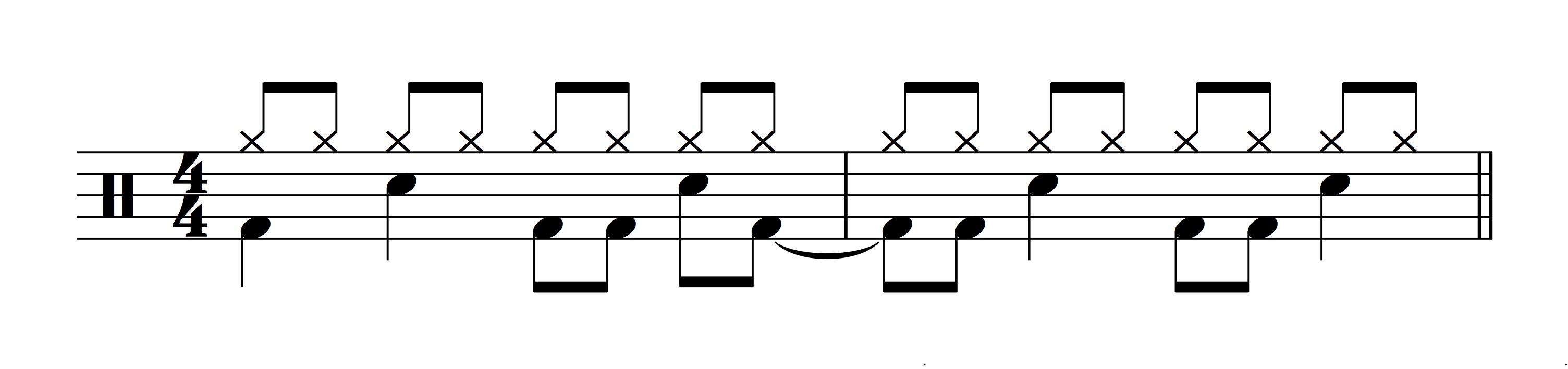 Figure 2.: Embellished version of the standard rock beat.