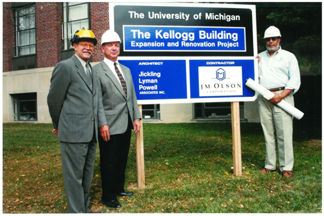 Dean William Kotowicz (L) and Assistant Dean Arnold Morowa with Gary Owens (R) outside the Kellogg Building before the renovation project begins. Dean William Kotowicz (L) and Assistant Dean Arnold Morowa with Gary Owens (R) outside the Kellogg Building before the renovation project begins.
