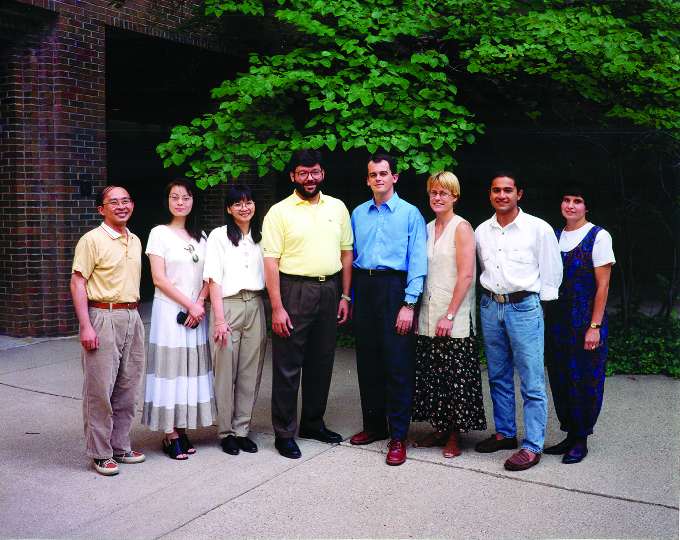 Among the initial Oral Health Sciences/PhD cohort were (L–R) Hen-Li Chen (2002, dual degree MS and PhD student), Hongjiao Ouyang (2000), Somjin Ratanasathien (2000), Esam Tashkandi (1999), Jacques Nör (1999), Erika DeBoever (2001), Andre Haerian (2003), and Domenica Sweier (2004). Year of graduation is noted in parentheses. Among the initial Oral Health Sciences/PhD cohort were (L–R) Hen-Li Chen (2002, dual degree MS and PhD student), Hongjiao Ouyang (2000), Somjin Ratanasathien (2000), Esam Tashkandi (1999), Jacques Nör (1999), Erika DeBoever (2001), Andre Haerian (2003), and Domenica Sweier (2004). Year of graduation is noted in parentheses.