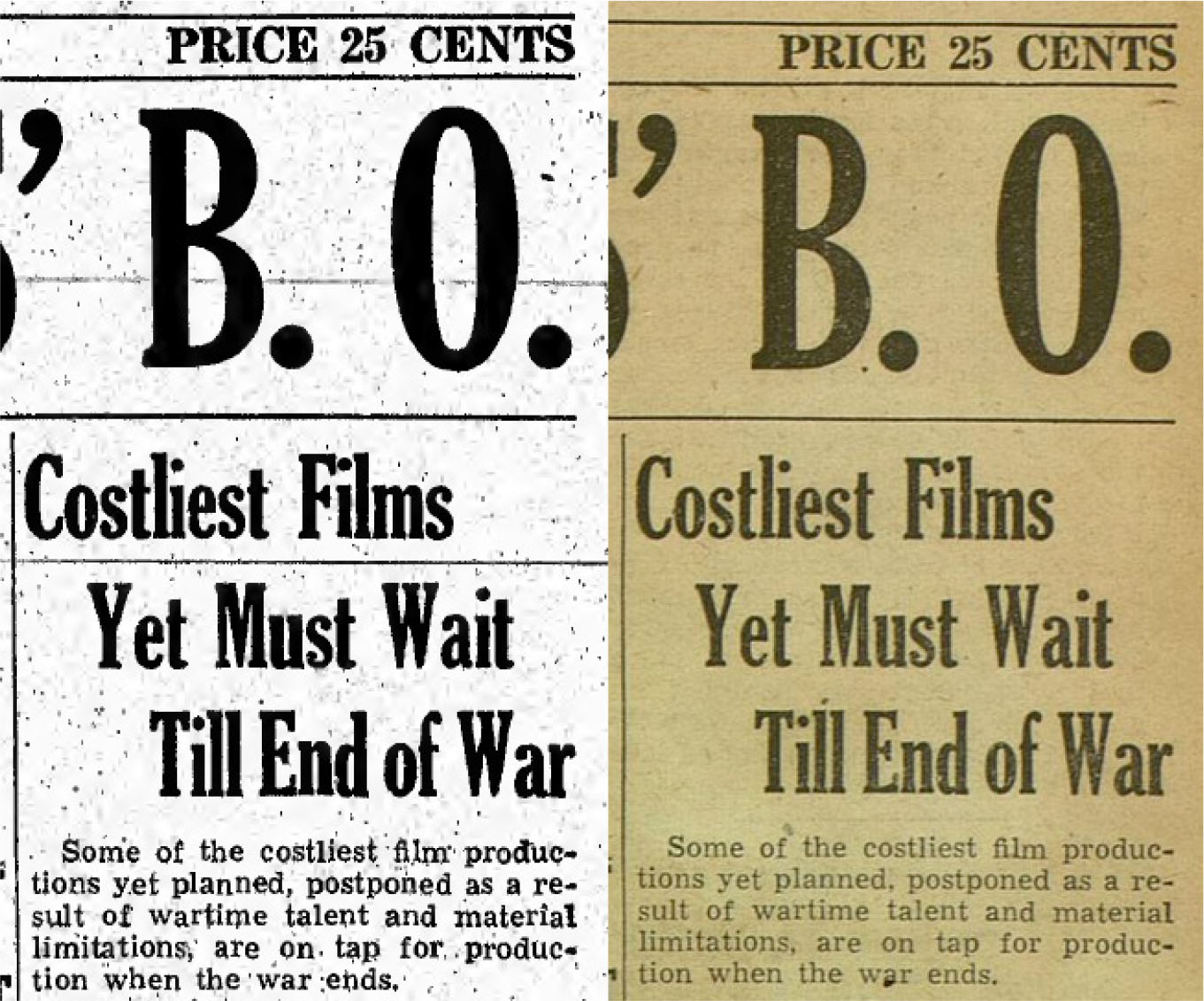 Figure 3. Sample page scans from Media History Digital Library (left) and Entertainment Industry Magazine Archive (right). Figure 3. Sample page scans from Media History Digital Library (left) and Entertainment Industry Magazine Archive (right).