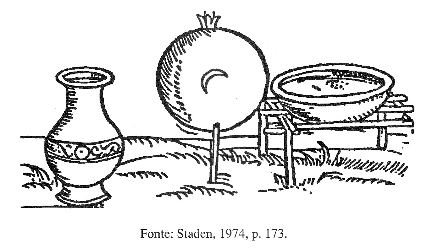 Figure 15. Tupi maraca, according to Hans Staden (1557). Picture from: Staden, Hans 1974 Duas viagens ao Brasil. Belo Horizonte: Ed. Itatiaia/ Ed. da Universidade de São Paulo. Figure 15. Tupi maraca, according to Hans Staden (1557). Picture from: Staden, Hans 1974 Duas viagens ao Brasil. Belo Horizonte: Ed. Itatiaia/ Ed. da Universidade de São Paulo.