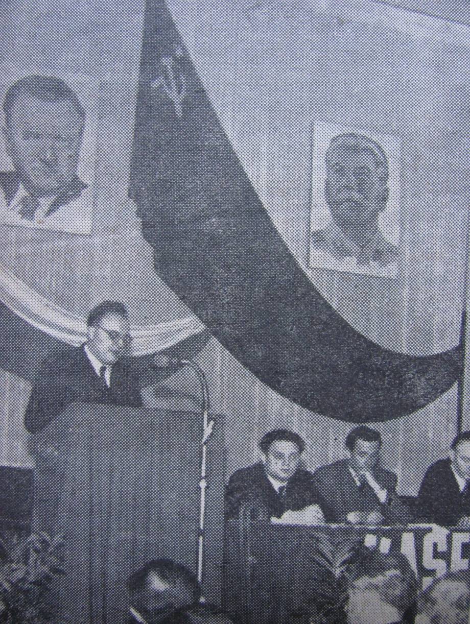 Figure 5. Miroslav Barvík delivering the concluding speech at the UCC’s second plenary session in 1951. Seated in the panel are Jan Kapr, Dalibor Vačkář, and Jan Seidl. Figure 5. Miroslav Barvík delivering the concluding speech at the UCC’s second plenary session in 1951. Seated in the panel are Jan Kapr, Dalibor Vačkář, and Jan Seidl.