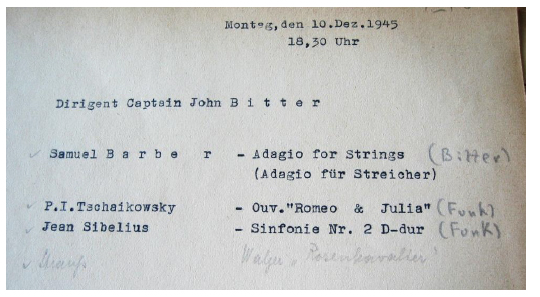 Figure 3: John Bitter’s first Philharmonic concert, December 10, 1945. Berlin Philharmonic Archive Figure 3: John Bitter’s first Philharmonic concert, December 10, 1945. Berlin Philharmonic Archive