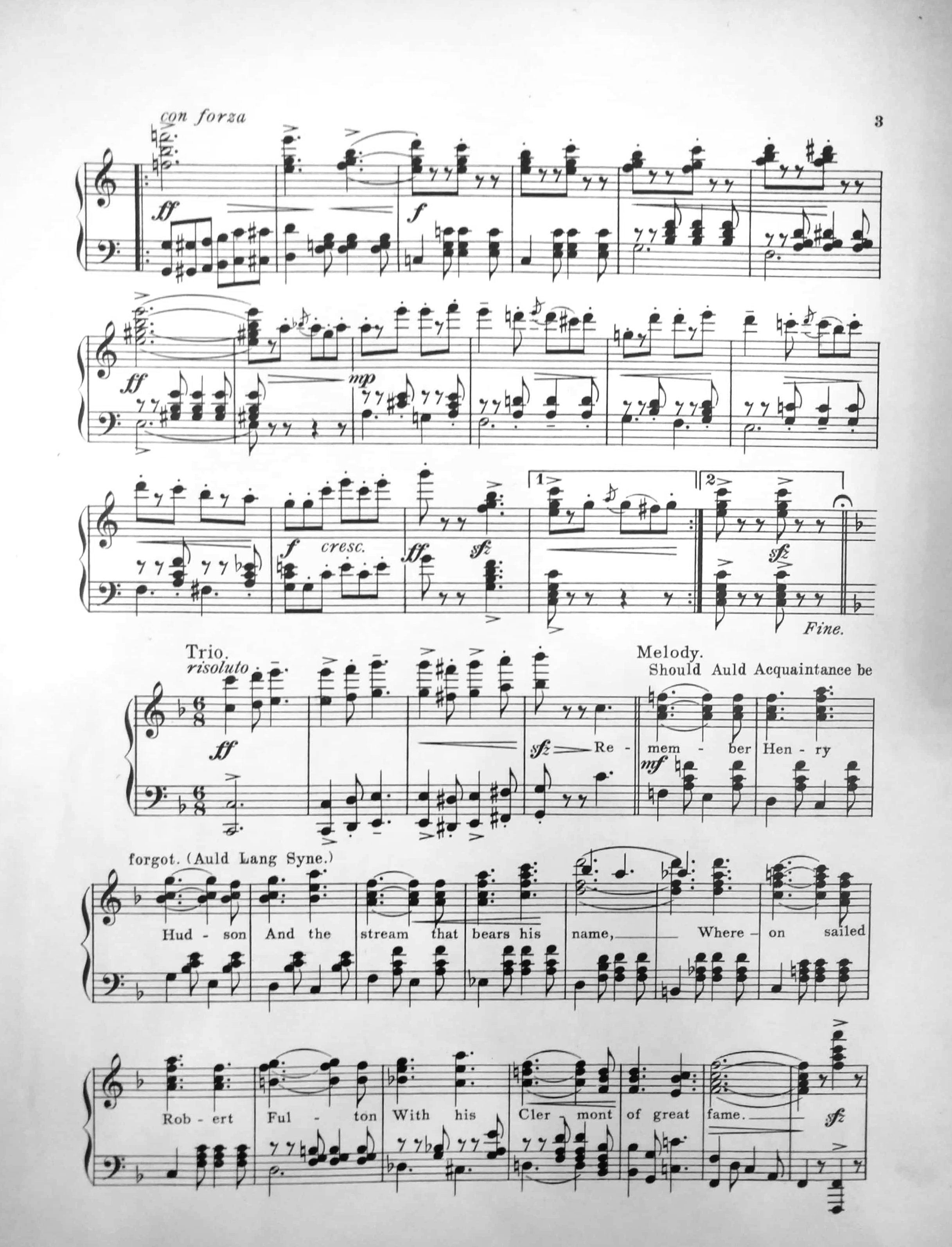 Example 1 (cont.): Hudson-Fulton March, cover art and piano arrangement. Courtesy of the Poughkeepsie Public Library Local History Collection. Example 1 (cont.): Hudson-Fulton March, cover art and piano arrangement. Courtesy of the Poughkeepsie Public Library Local History Collection.