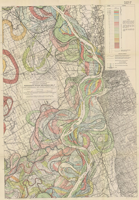 Fig. 01 Harold Norman Fisk, Geological Investigation of the Alluvial Valley of the Lower Mississippi River (Vicksburg, Miss.: 1945), M.R.C. print. Plate 22-5. Fig. 01 Harold Norman Fisk, Geological Investigation of the Alluvial Valley of the Lower Mississippi River (Vicksburg, Miss.: 1945), M.R.C. print. Plate 22-5.